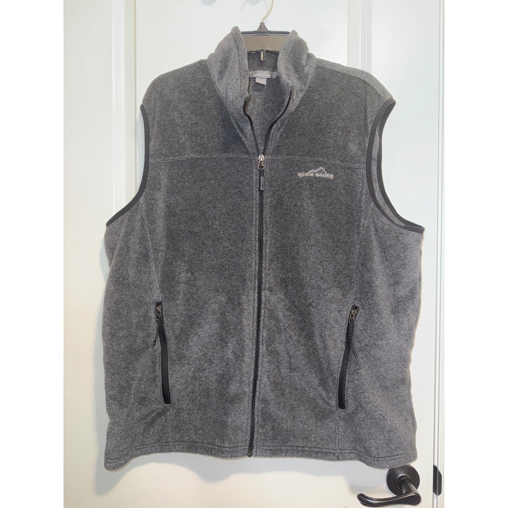 Eddie Bauer Fleece Vest Mens XL Gray Excellent Full Zip Outdoor Gorpcore